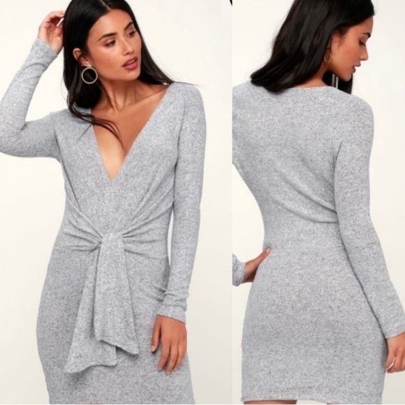 Free People Ginger Heathered Blue Tie Front Dress size XL - Picture 1 of 11
